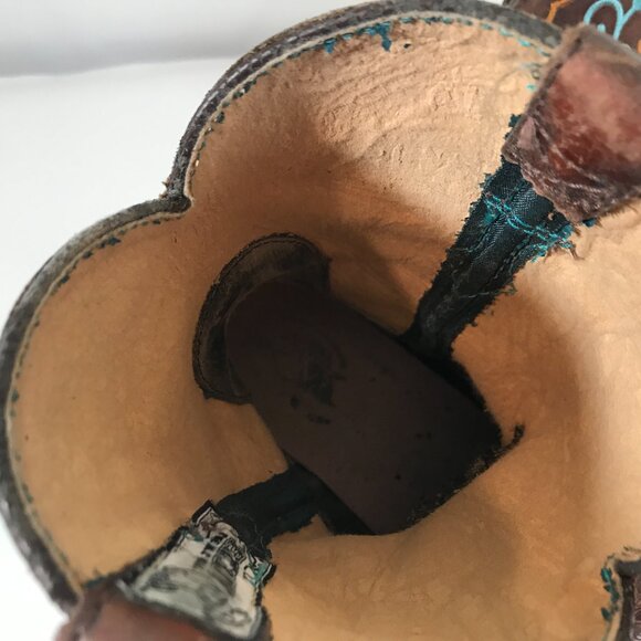 Ariat Boots Women 8 Fatbaby Brown Teal Embroidered Floral Square Toe Western - Picture 12 of 14